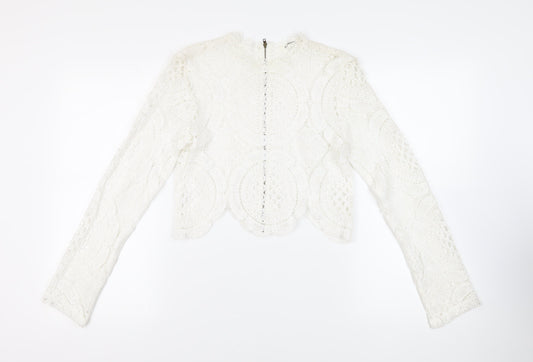 Glamorous Womens White Cotton Cropped Blouse Size 10 Mock Neck