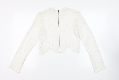 Glamorous Womens White Cotton Cropped Blouse Size 10 Mock Neck