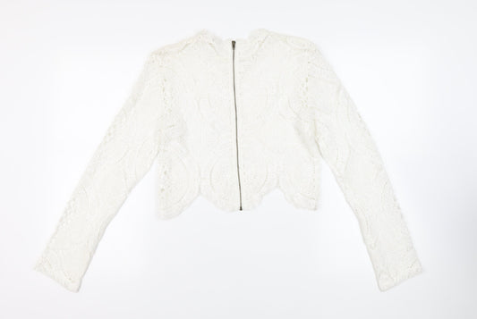 Glamorous Womens White Cotton Cropped Blouse Size 10 Mock Neck