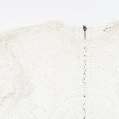 Glamorous Womens White Cotton Cropped Blouse Size 10 Mock Neck