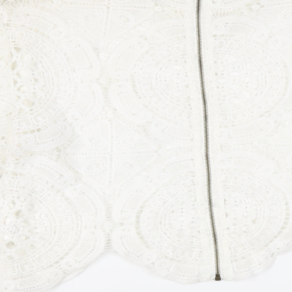 Glamorous Womens White Cotton Cropped Blouse Size 10 Mock Neck