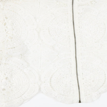 Glamorous Womens White Cotton Cropped Blouse Size 10 Mock Neck