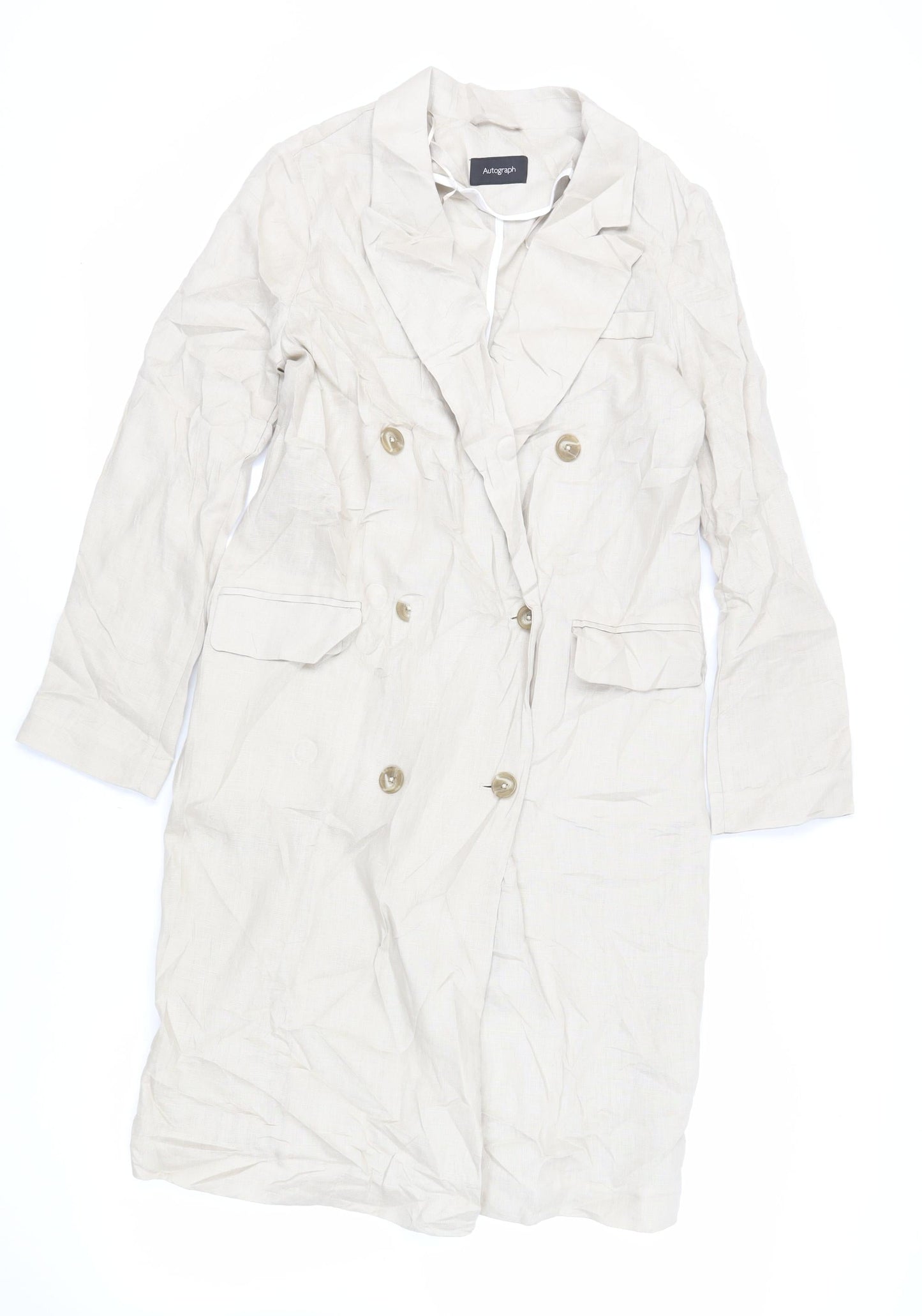 Autograph Womens Beige Overcoat Coat Size 8 Button