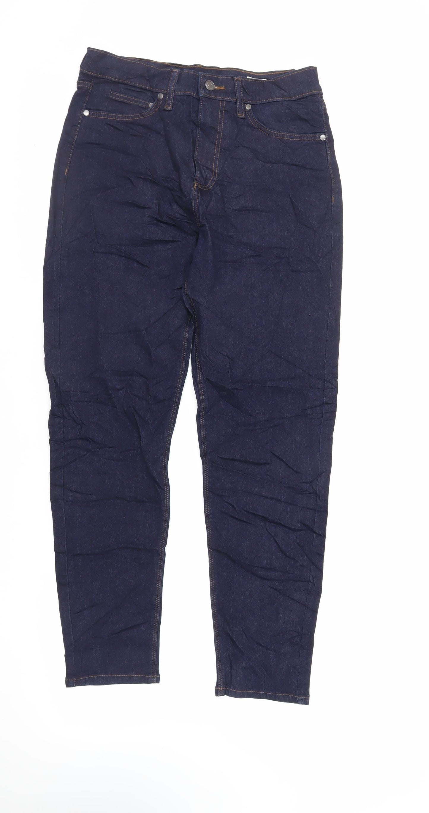 Marks and Spencer Mens Blue Cotton Tapered Jeans Size 30 in L31 in Regular Zip