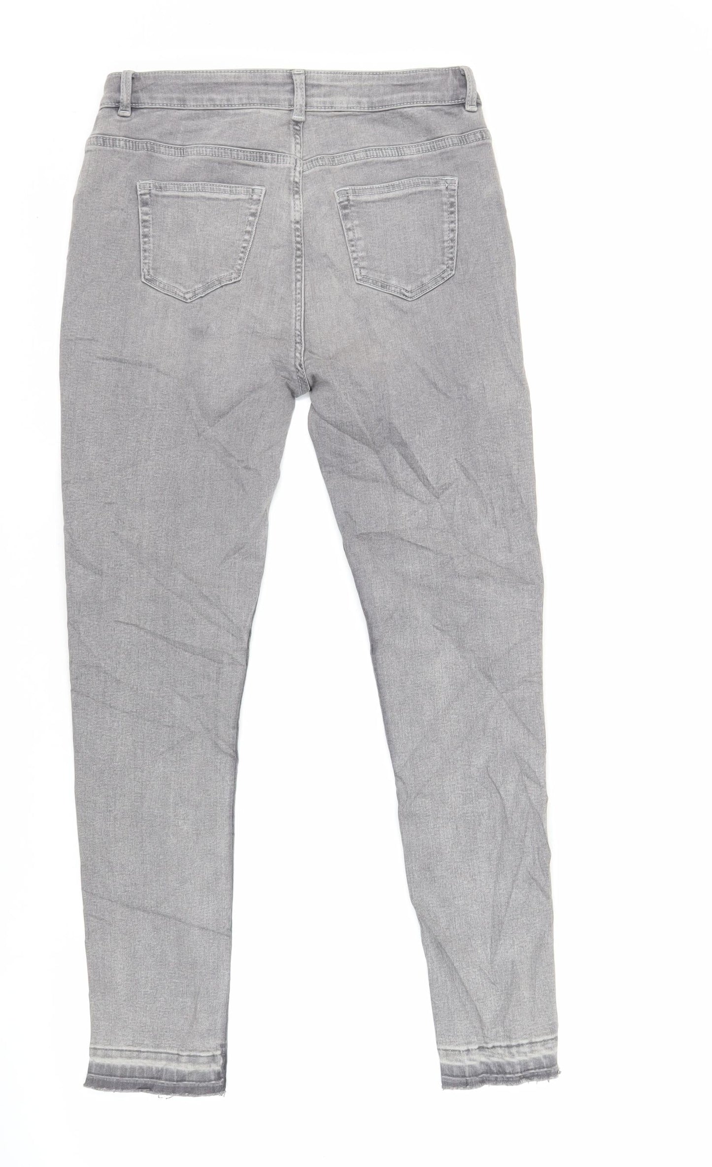 Marks and Spencer Girls Grey Cotton Skinny Jeans Size 13-14 Years Regular Button - Raw Hem