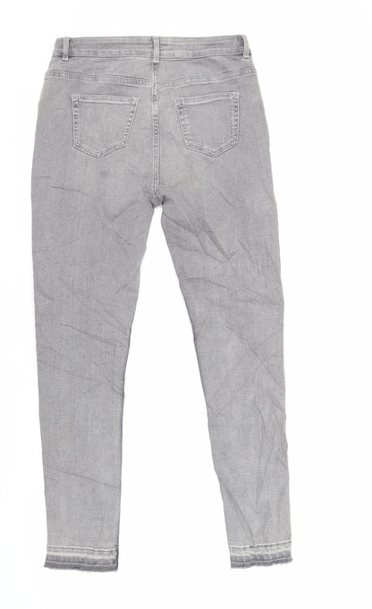 Marks and Spencer Girls Grey Cotton Skinny Jeans Size 13-14 Years Regular Button - Raw Hem