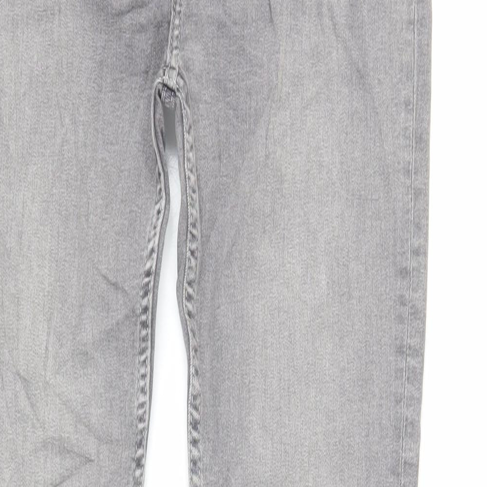 Marks and Spencer Girls Grey Cotton Skinny Jeans Size 13-14 Years Regular Button - Raw Hem