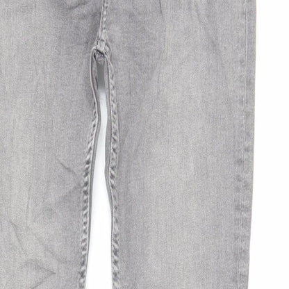 Marks and Spencer Girls Grey Cotton Skinny Jeans Size 13-14 Years Regular Button - Raw Hem