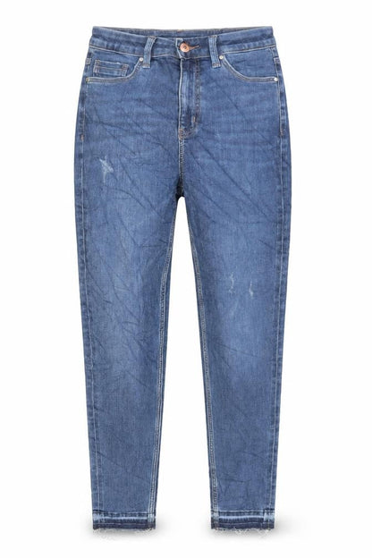 Marks & Spencer Womens Blue Cotton Skinny Jeans Size 8 L30 in Regular Zip - Raw Hem