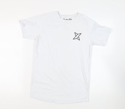 LA Flex Mens White Cotton T-Shirt Size L Crew Neck - Logo