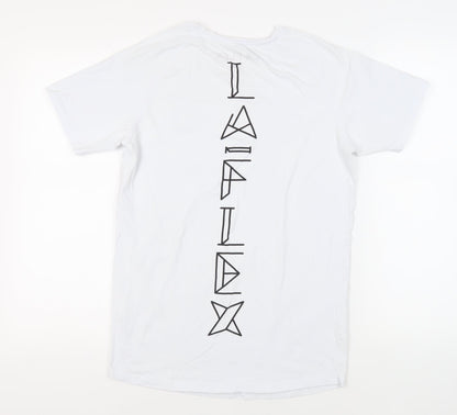 LA Flex Mens White Cotton T-Shirt Size L Crew Neck - Logo