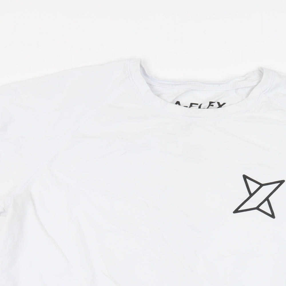 LA Flex Mens White Cotton T-Shirt Size L Crew Neck - Logo