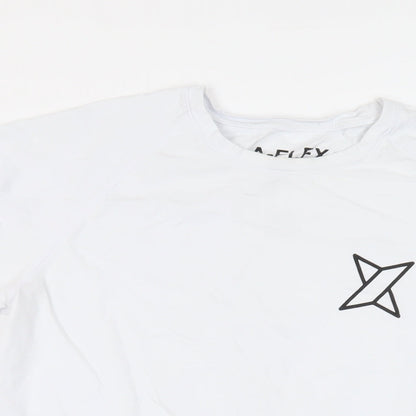 LA Flex Mens White Cotton T-Shirt Size L Crew Neck - Logo