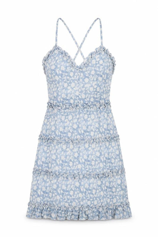 Parisian Womens Blue Floral Polyester A-Line Size 12 V-Neck Zip