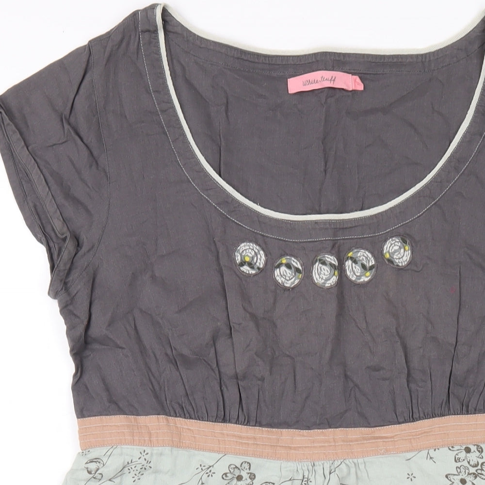 Whtie Stuff Womens Multicoloured Geometric Cotton A-Line Size 12 Scoop Neck Zip