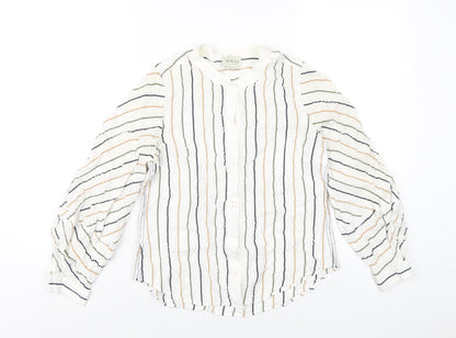 Wrap London Womens White Striped Viscose Basic Button-Up Size 8 Round Neck