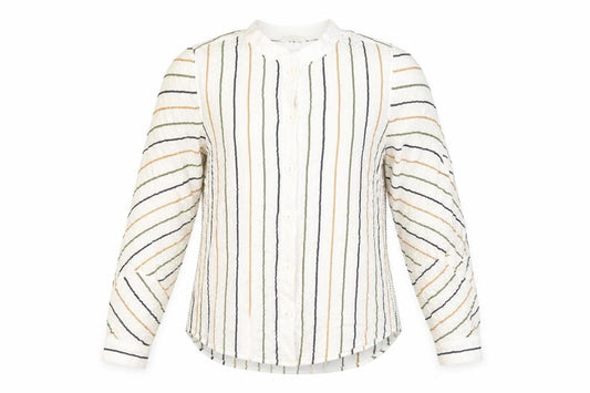 Wrap London Womens White Striped Viscose Basic Button-Up Size 8 Round Neck