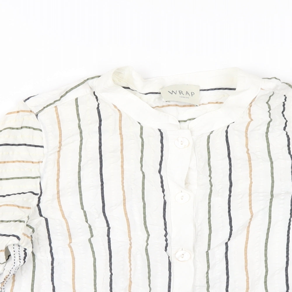 Wrap London Womens White Striped Viscose Basic Button-Up Size 8 Round Neck