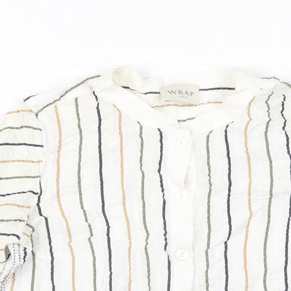 Wrap London Womens White Striped Viscose Basic Button-Up Size 8 Round Neck