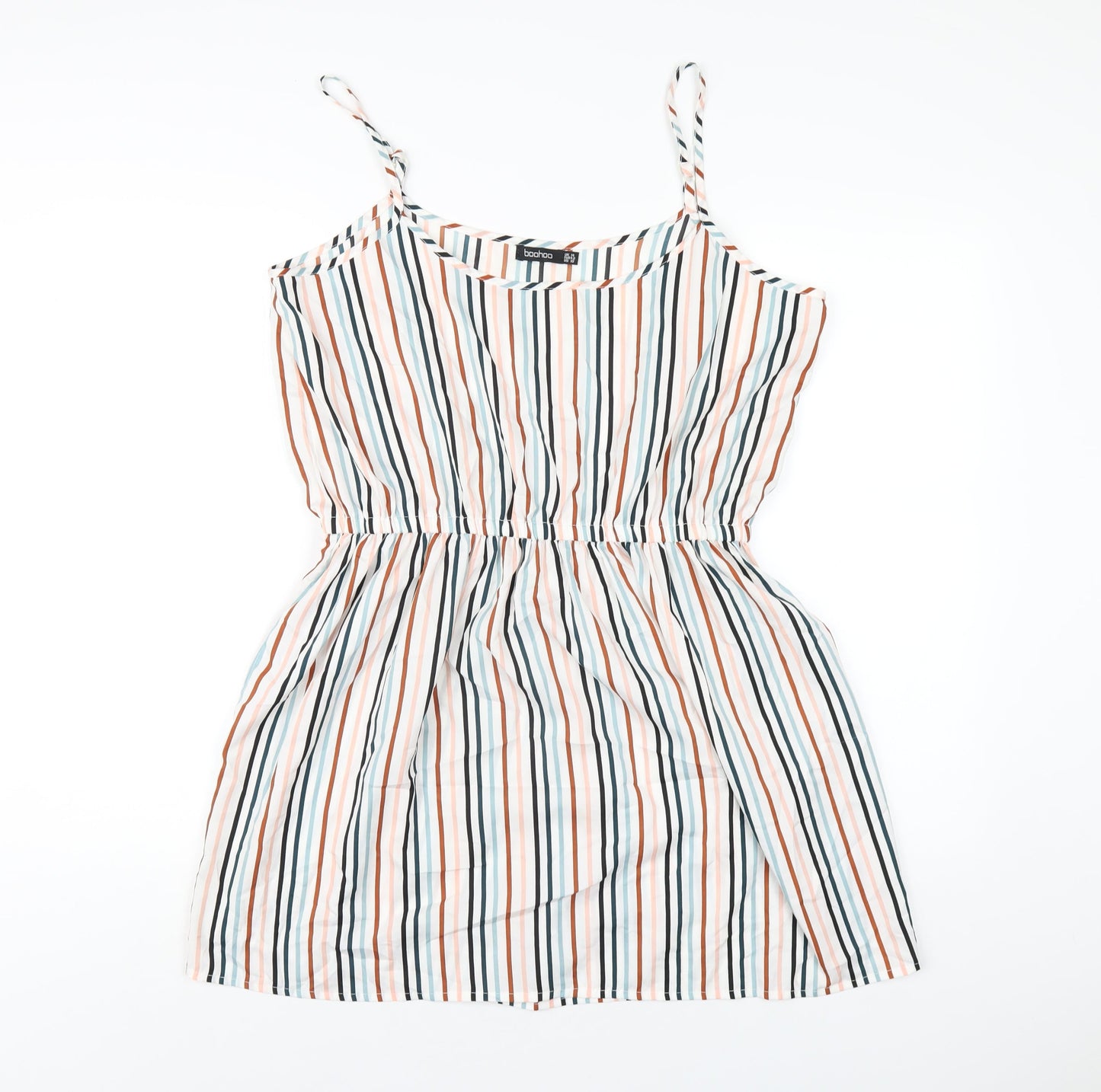 Boohoo Womens White Striped Polyester A-Line Size 14 Scoop Neck Pullover