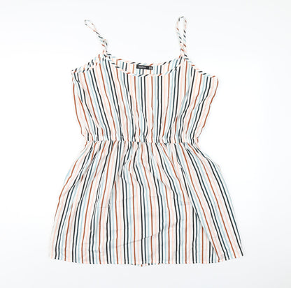 Boohoo Womens White Striped Polyester A-Line Size 14 Scoop Neck Pullover