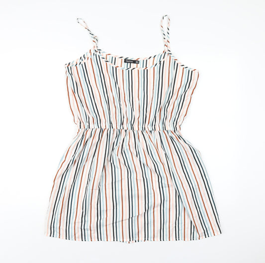 Boohoo Womens White Striped Polyester A-Line Size 14 Scoop Neck Pullover