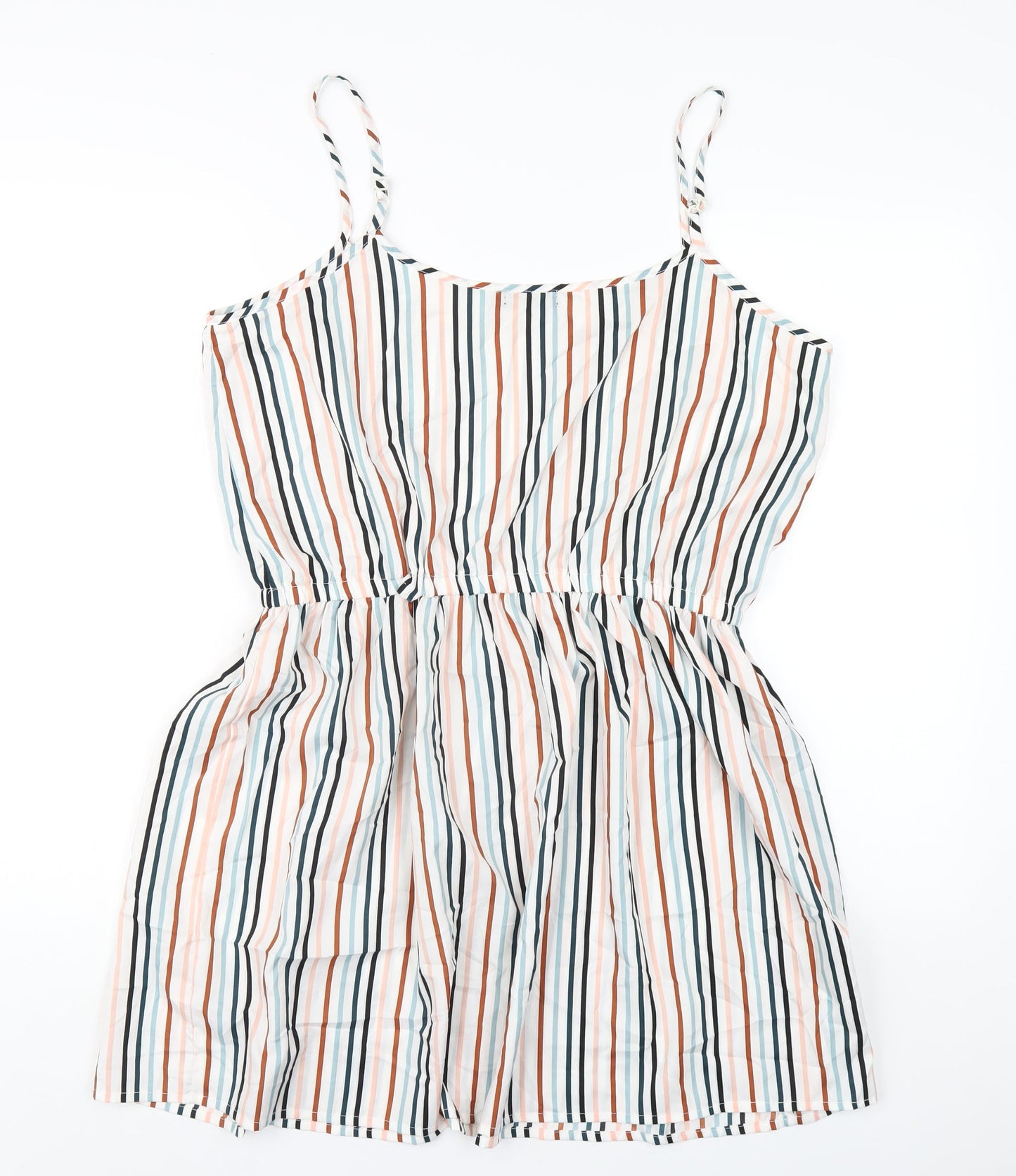 Boohoo Womens White Striped Polyester A-Line Size 14 Scoop Neck Pullover