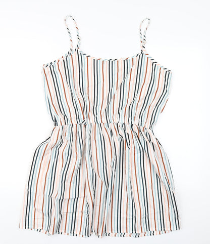 Boohoo Womens White Striped Polyester A-Line Size 14 Scoop Neck Pullover