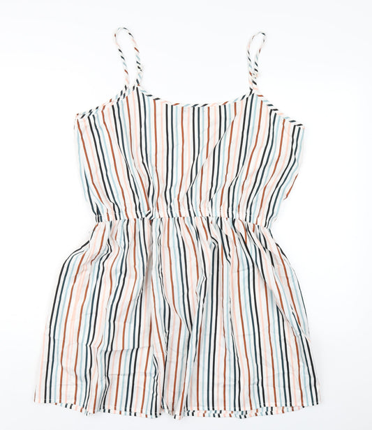 Boohoo Womens White Striped Polyester A-Line Size 14 Scoop Neck Pullover