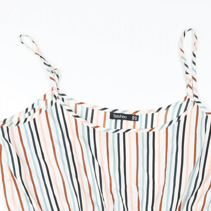 Boohoo Womens White Striped Polyester A-Line Size 14 Scoop Neck Pullover