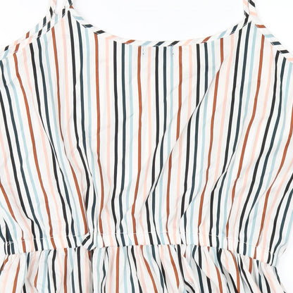 Boohoo Womens White Striped Polyester A-Line Size 14 Scoop Neck Pullover