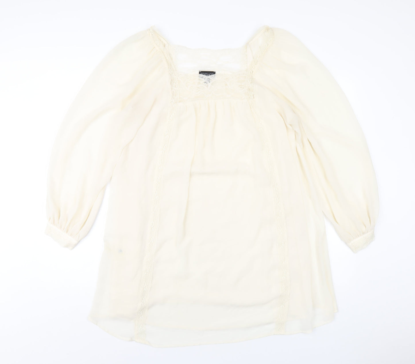 Topshop Womens Ivory Polyester A-Line Size 12 Square Neck Pullover