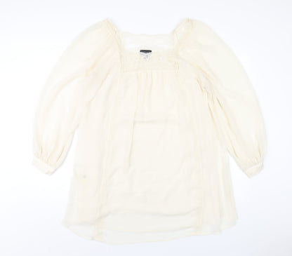 Topshop Womens Ivory Polyester A-Line Size 12 Square Neck Pullover