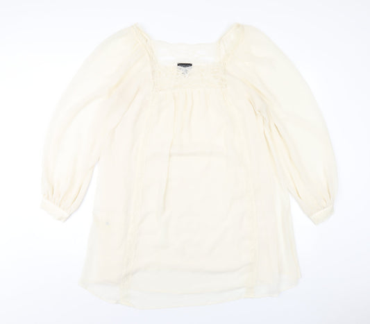 Topshop Womens Ivory Polyester A-Line Size 12 Square Neck Pullover