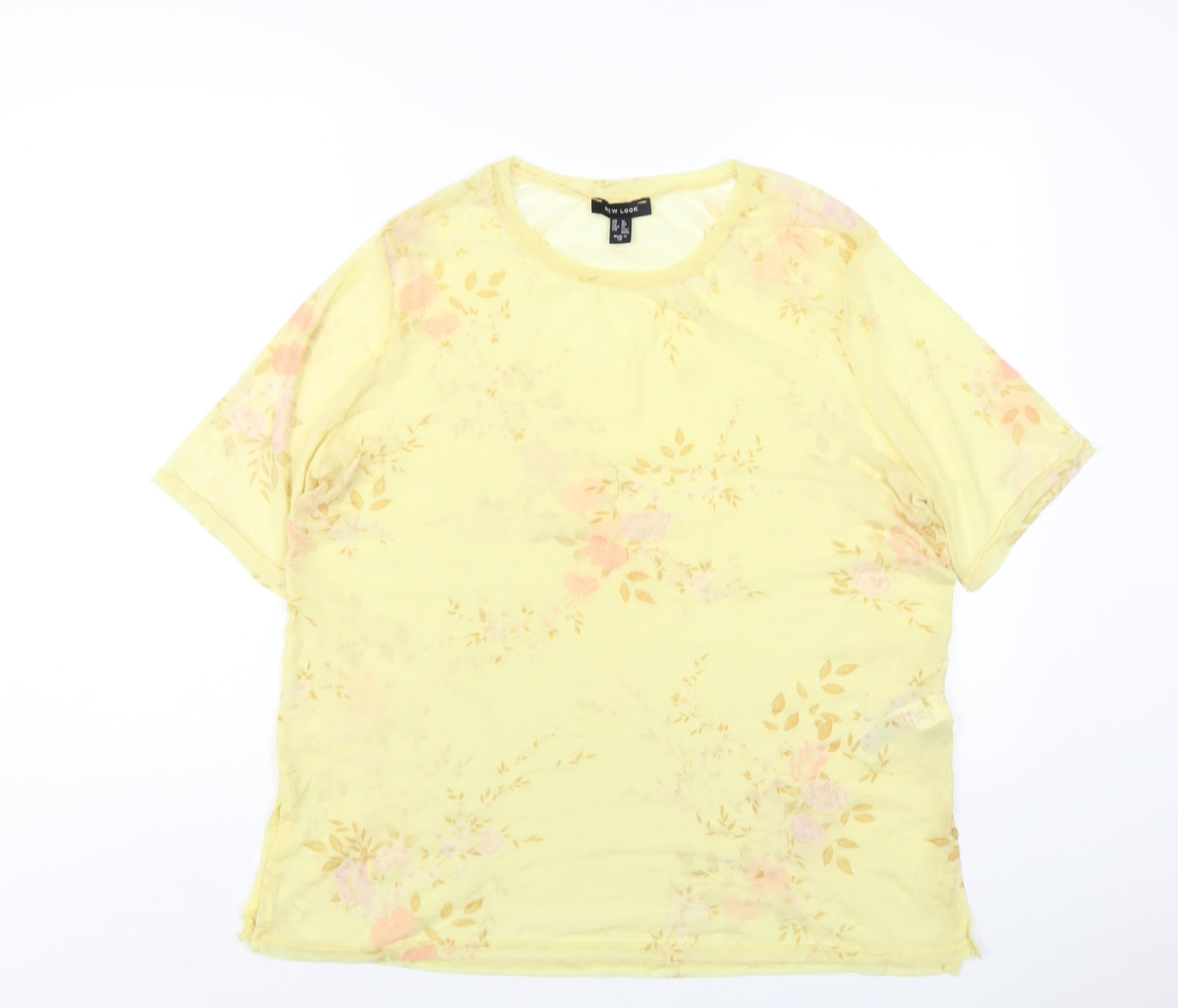 Womens UK Size 16 New Look Yellow Basic T-Shirt