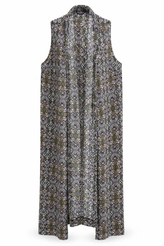 Front view of Miss Selfridge women’s multicoloured floral polyester kimono t-shirt, size UK 14, v-neck