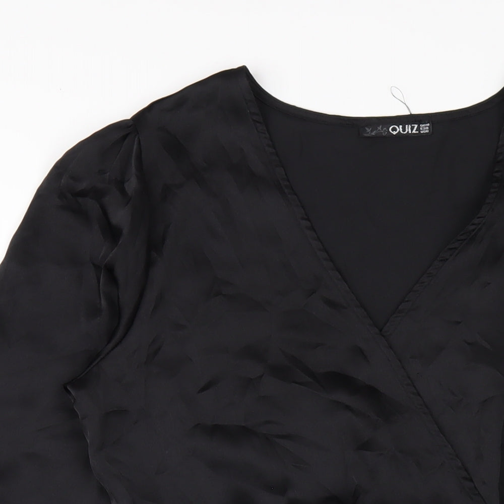 Quiz Womens Black Polyester A-Line Size 10 V-Neck Zip