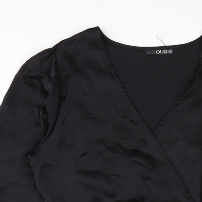 Quiz Womens Black Polyester A-Line Size 10 V-Neck Zip