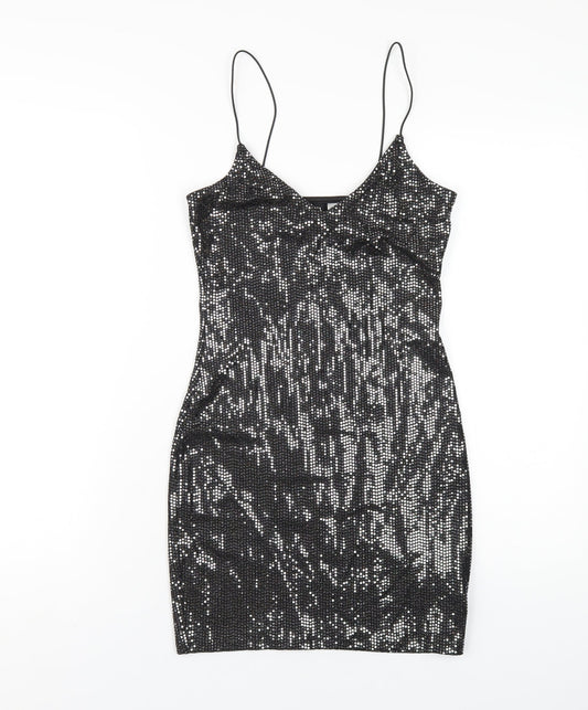 H&M Womens Silver Polyester Bodycon Size XS V-Neck Pullover