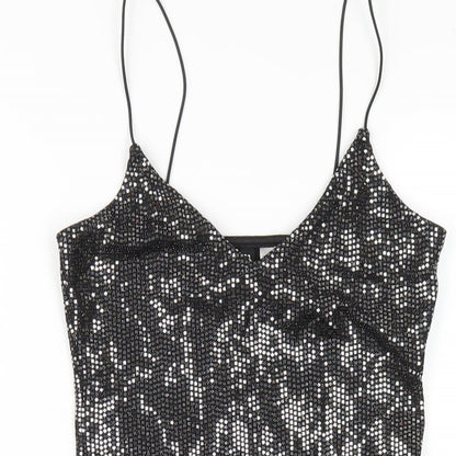 H&M Womens Silver Polyester Bodycon Size XS V-Neck Pullover