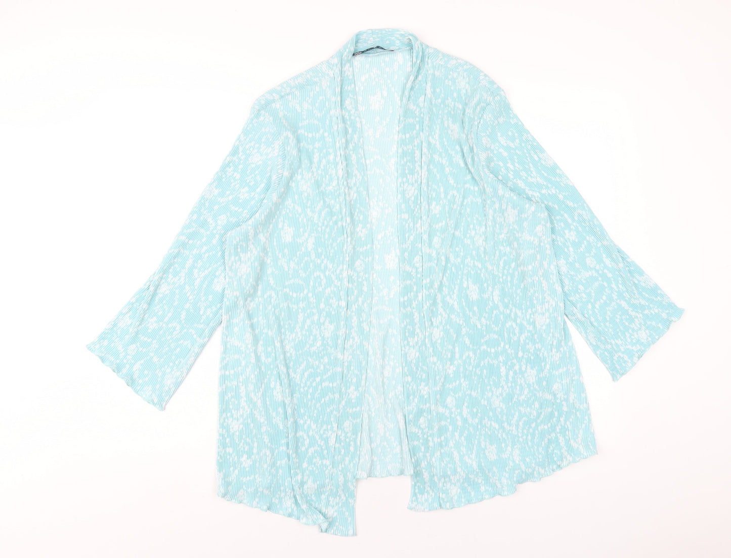 Amber Womens Blue Floral Polyester Kimono T-Shirt Size 14 V-Neck