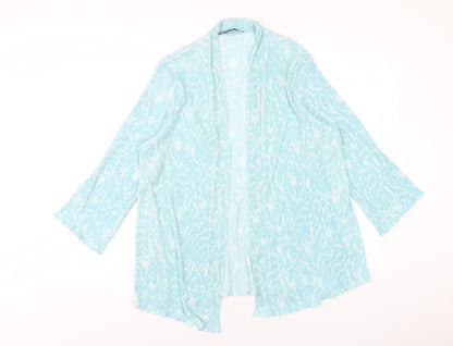 Amber Womens Blue Floral Polyester Kimono T-Shirt Size 14 V-Neck