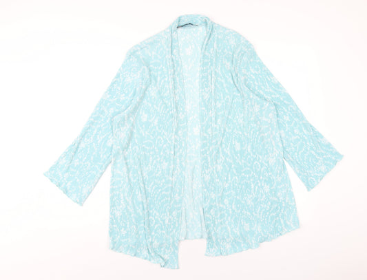 Amber Womens Blue Floral Polyester Kimono T-Shirt Size 14 V-Neck