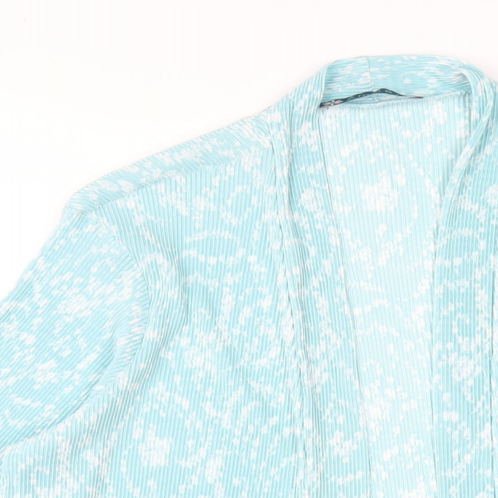 Amber Womens Blue Floral Polyester Kimono T-Shirt Size 14 V-Neck