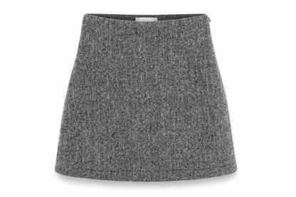 Stunning Womens Grey Herringbone Polyester A-Line Skirt Size S Zip