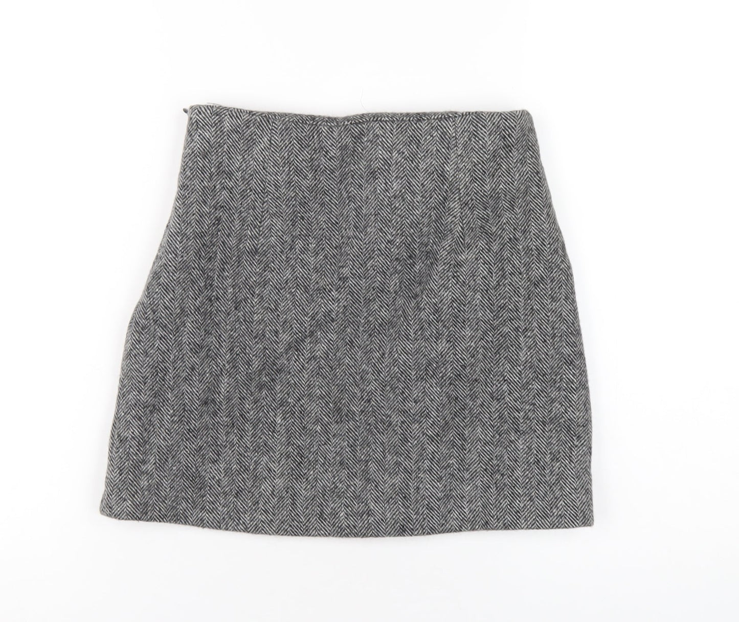 Stunning Womens Grey Herringbone Polyester A-Line Skirt Size S Zip