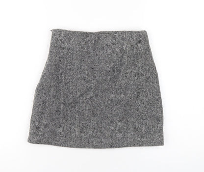 Stunning Womens Grey Herringbone Polyester A-Line Skirt Size S Zip