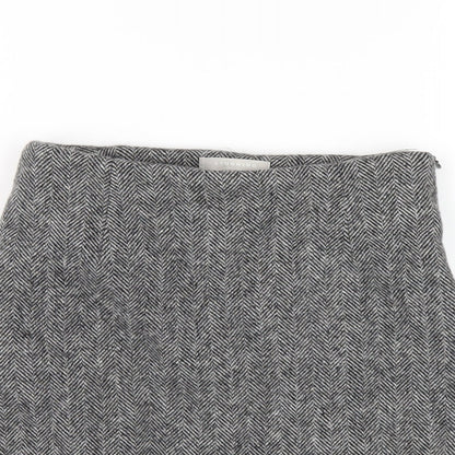 Stunning Womens Grey Herringbone Polyester A-Line Skirt Size S Zip