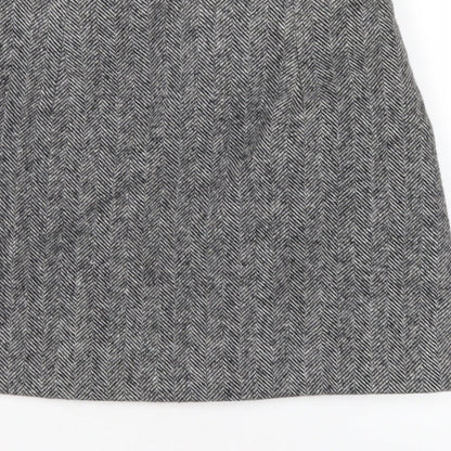 Stunning Womens Grey Herringbone Polyester A-Line Skirt Size S Zip