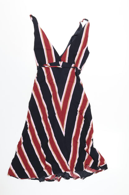 Topshop Womens Multicoloured Striped Polyester Wrap Dress Size 10 V-Neck Tie